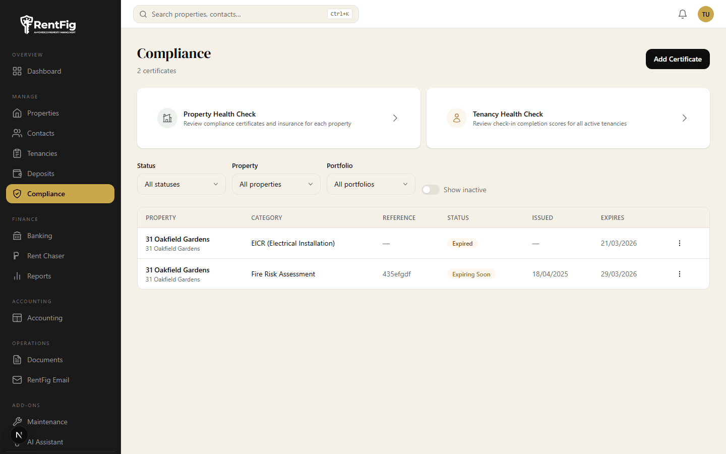 Compliance Tracking screenshot